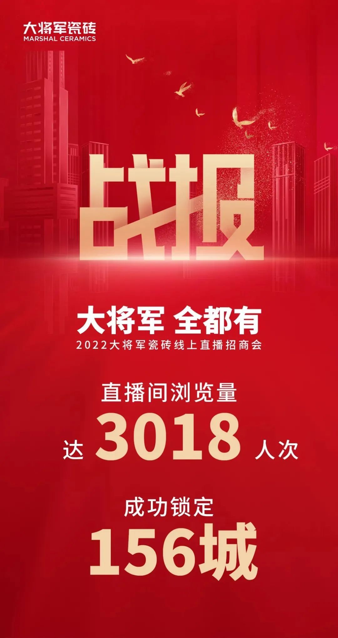 2小時(shí)，156城！大將軍瓷磚2022首場(chǎng)直播招商峰會(huì)圓滿收官！(圖2)